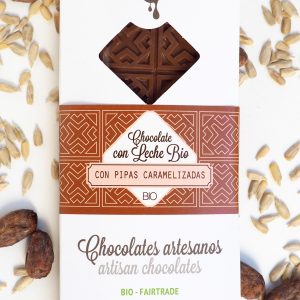Tableta BIO Chocolate con Leche y Pipas Caramelizadas – 10 uds